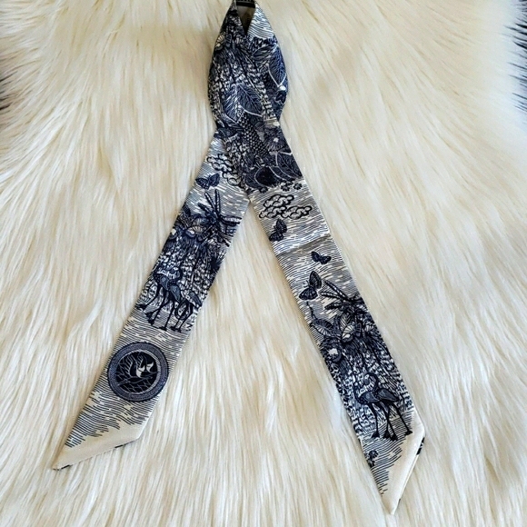 Blue France Paris Floral Silk Twilly Scarf - Picture 7 of 8